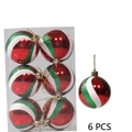 6 Pcs 6cm red green and white striped glitter Christmas ball ornaments in box - G-White and Green Spiral