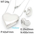 Hollow heart necklace and earrings set in 18K gold plated stainless steel finish - Style A Silver (KS221039-KFC)