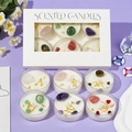 A set of 6 scented soy candles with natural gemstones and golden zodiac charms in white box - Zodiac Stone Set / Colorful / Mixed Scent
