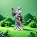 Antike chinesische Gelehrtenstatue Miniatur in Kupferoptik für Aquarienlandschaften - Alter Gelehrter