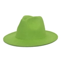 Classic bright green wool fedora hat with a flat brim and retro British jazz style - M (56-58cm) / Fruit Green