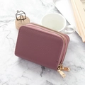 Cartera de cuero gris púrpura con diseño de lichi y dos cremalleras doradas - Rosa Oscuro