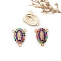 Religious oval alloy pendant charm with purple enamel and colorful rhinestones - 3-Hole Link - Colorful Rhinestone - 16x20mm / Purple Base