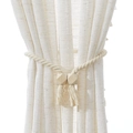 Adjustable cotton curtain tieback with geometric wooden beads and tassels in beige - White Rope Square Bead Tieback