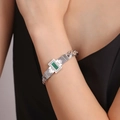 Elegant silver titanium bracelet featuring a rectangular green malachite inlay pendant - Silver Turquoise Bracelet (E068)