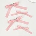 Pink satin bow hair clips set with elegant ribbon design on white background - Pink (4pcs Set)