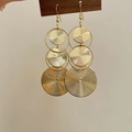 Boucles d'oreilles pendantes géométriques dorées à trois couches et texture spirale - Triple Cercle Spiralé Doré