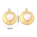 Golden sunflower pendant accessory with white pearl center, 16mm round jewelry diy charm - Round Style 7 Mini Pearl Gold / 2 Pcs/Set / Gold