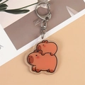 Porte-clés Capybara en acrylique avec motif cartoon double et fermoir métallique argenté - Style 8 [N° B240]