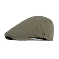 Olive green cotton beret with distressed seam design and fashion label detail - Adjustable / Army Green