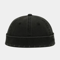 Détails de l'effet usé sur le bord du bonnet docker noir anthracite en coton délavé - Réglable / Noir Uni