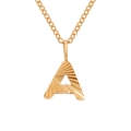 Golden stainless steel letter A necklace with sunburst texture and fine cable chain - Letter A / Gold