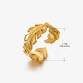 Golden feather leaf open ring made of stainless steel with adjustable band design - Gold Ring 176