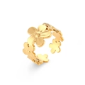 Elegant gold hollow flower open ring in polished stainless steel for women - Adjustable Open / French Flower Open Ring