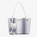 White and gray gradient tote bag with heart embroidery and a matching coin purse - Gray