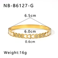 Measurement view of gold heart bracelet with white shell inlay and sparkling crystals - Gold Mother-of-Pearl Heart Inlaid Diamond Bangle (NB-B6127-G)