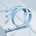 Cavo di ricarica 3-in-1 in nylon intrecciato azzurro con porte Type-C e Micro USB - Blu Lunghezza Standard (Filo Nudo)