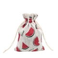 Floral cotton drawstring pouch with red watermelon print for gift packaging - 13*18cm / Watermelon