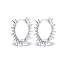 Minimalist S925 sterling silver hoop earrings with textured spherical beaded design - White Gold