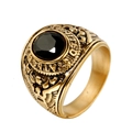 Men's retro gold stainless steel ring with black faceted gemstone and United States eagle engraving - Gold Black Zirconia