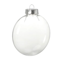 Single clear PET plastic Christmas ornament ball with silver metal cap on white background - 8cm Flat Round Transparent Ball