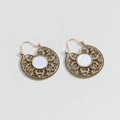 Vintage gold hollow fan earrings with white shell inlay in bohemian geometric style - Antique Gold (2731)