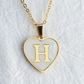 Golden heart necklace with white mother-of-pearl inlay and uppercase H letter pendant - Letter H / Gold