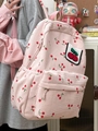 Zaino in velluto a coste rosa con motivo a ciliegie indossato dalla modella - Rosa
