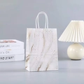 White marble pattern gift bag with gold sand details and durable rope handles for parties - White Marble Pattern (Large Size) (34-4)