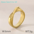 Anello in acciaio inossidabile placcato oro 18K ritorto e irregolare, 6mm, taglie 6-10 - US 7 / Oro (KR111017-K)