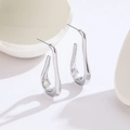 Close-up of silver geometric U-shaped earrings with a polished metallic finish - Steel Color U-Shape Waterdrop