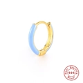 Detail of S925 sterling silver gold-plated huggie earring with light blue enamel finish - Gold-Grass Green