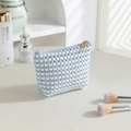 Beauty case in velluto a coste a scacchi bianchi e blu con zip dorata - Astuccio Triangolare - Pois Blu