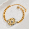 Two-tone stainless steel jewelry set with spiral disc pendant on flat ring chain - Stainless Steel / Bicolor Gold Silver Spiral Bracelet (B1102)