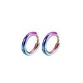 Rainbow plated stainless steel hoop earrings with metallic gradient finish and hinge - 12mm Pair / Colorful