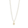 Detail of S925 silver necklace featuring white pearls and a gold snake pendant with crystals - 925 Sterling Silver / Gold Snake