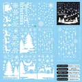 Set of 9 Christmas window clings featuring white snowflakes, elk, and Merry Christmas text - White Christmas Assorted Set (SD23019)