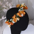 Vibrant orange and yellow artificial floral headband crown with delicate white accents - Orange & Yellow Style (HS-J7156JS)
