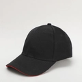 Detailed side view of black cotton baseball cap with red trim on the brim edge - Adjustable / Black With Red Trim