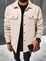 Men's loose corduroy casual jacket in apricot beige with dual chest pockets and lapel - S / Off White