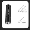 Mini LED flashlight variant with USB charging cable and grey lanyard strap included - Fixed Focus Flashlight + Charging Cable + Lanyard / Dark Black