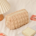 Elegante trousse per trucco color crema con trama a pieghe e grande capacità per cosmetici - Cachi Piccolo 18*10*12cm