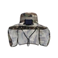 Chapeau de soleil camouflage à large bord avec ventilateur solaire et protège-nuque - Camouflage Vert Armée (Avec Ventilateur)