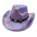 Western gradient snakeskin cowboy hat with turquoise stone and brown leather band - M (56-58cm) / Purple