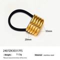 Golden stainless steel hair tie with 35mm multi-layer ring and black elastic band - Multi-layer Circle Style / Gold