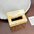 Rectangle hair claw clip with creamy yellow marble texture made of acetate fiber - Creamy Yellow Square Claw