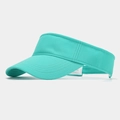 Detail of mint green open-top sun visor with breathable fabric and neat stitching - Adjustable / Lake Blue