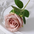 Single realistic pink artificial rose flower with velvet texture and green stem - 7cm / Light Coffee (Silk Cloth)