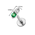 Titanium labret stud featuring a cluster of one green and two white round crystals - Silver Triple Zirconia Green Cluster (T2551-5#Silver)