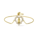 Detail van een verstelbare vergulde armband met een hartvormige Guadalupe-bedel - Hart Maagd Maria